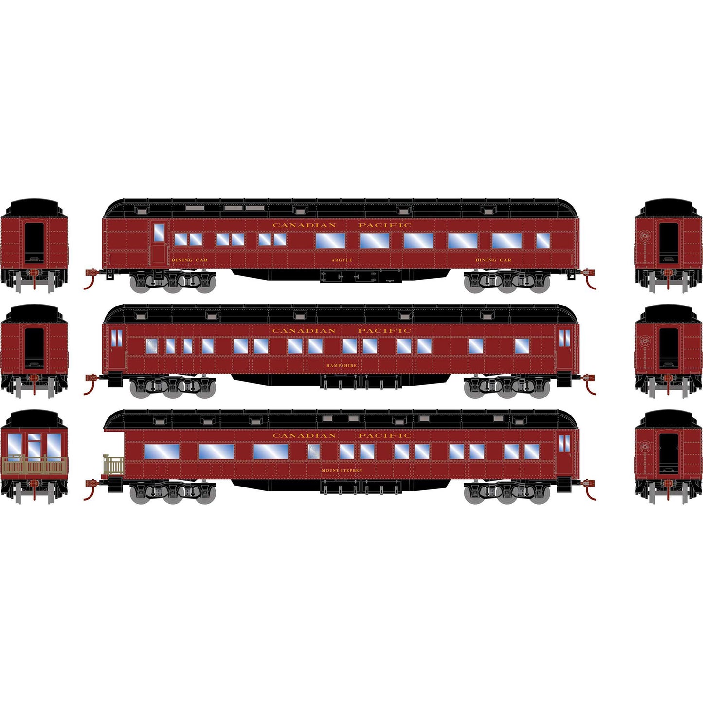 HO Heavyweight Diner Coach and Observation Set CPR #1 (ATH88231)