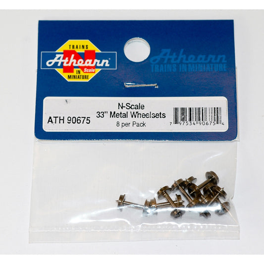 N 33" Metal Wheel Set (8) for Athearn N Scale Trucks (ATH90675)