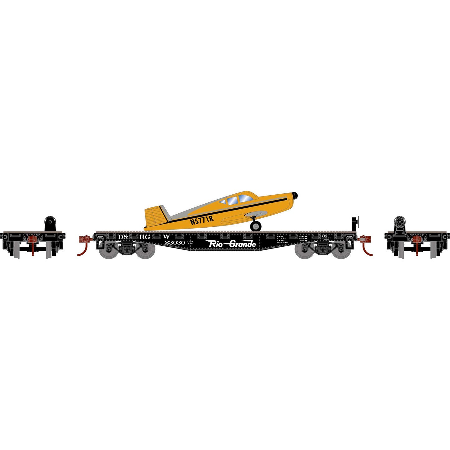 HO 40' Flat Car with Plane D&RGW # 23030 Plastic Model Kit (ATH96448)