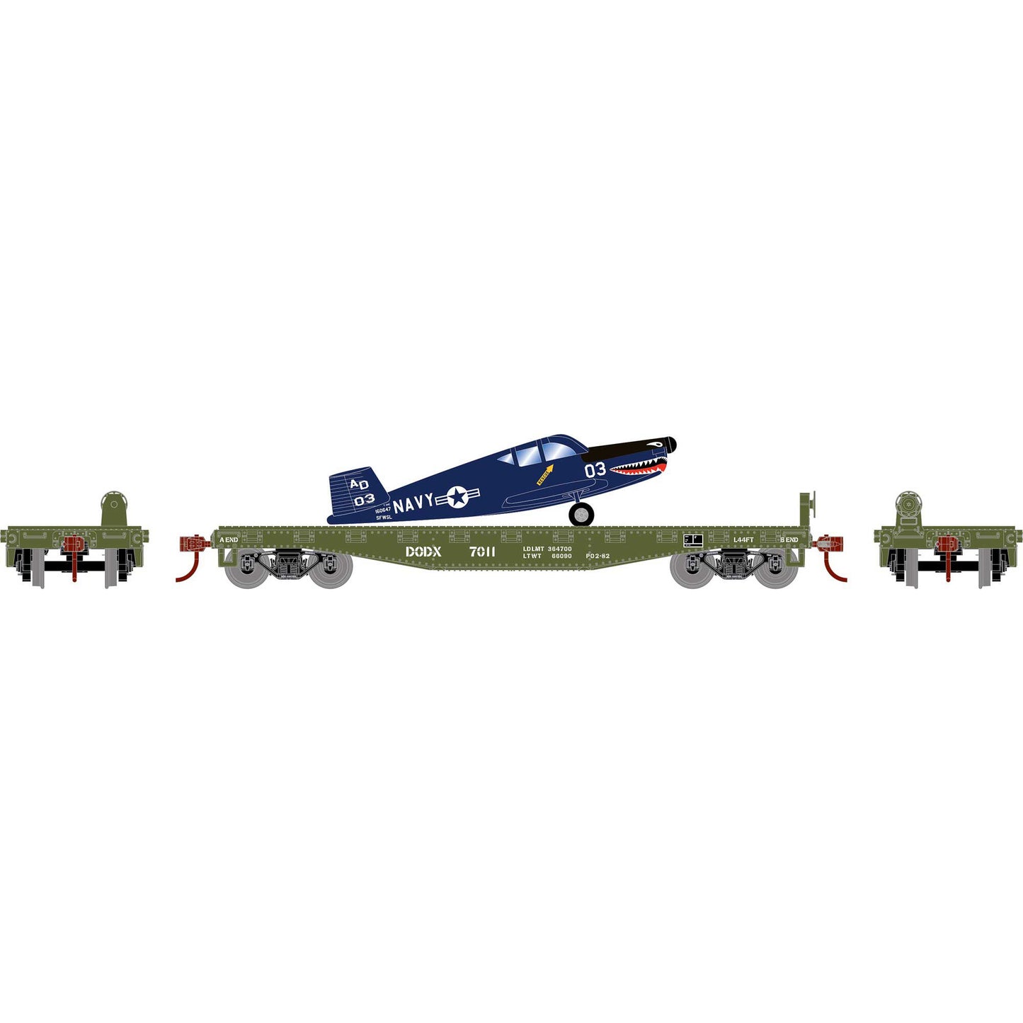 HO 40' Flat Car with Plane DODX Navy #7011 (ATH96456)