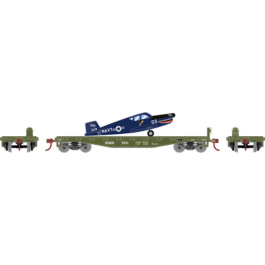 HO 40' Flat Car with Plane DODX Navy #7011 (ATH96456)