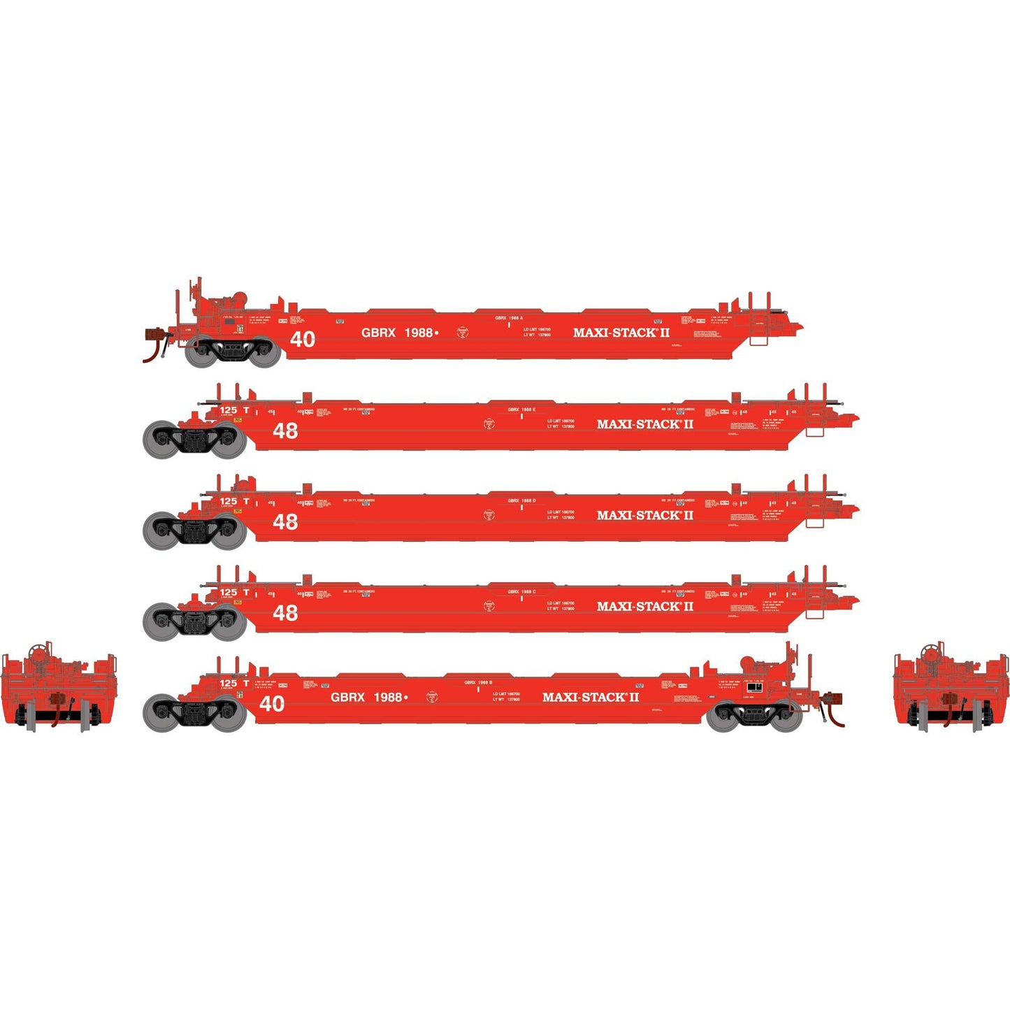 HO Gunderson Maxi-Stack II Well Cars (GBRX #1988) - 5 Pack (ATHG-1023)