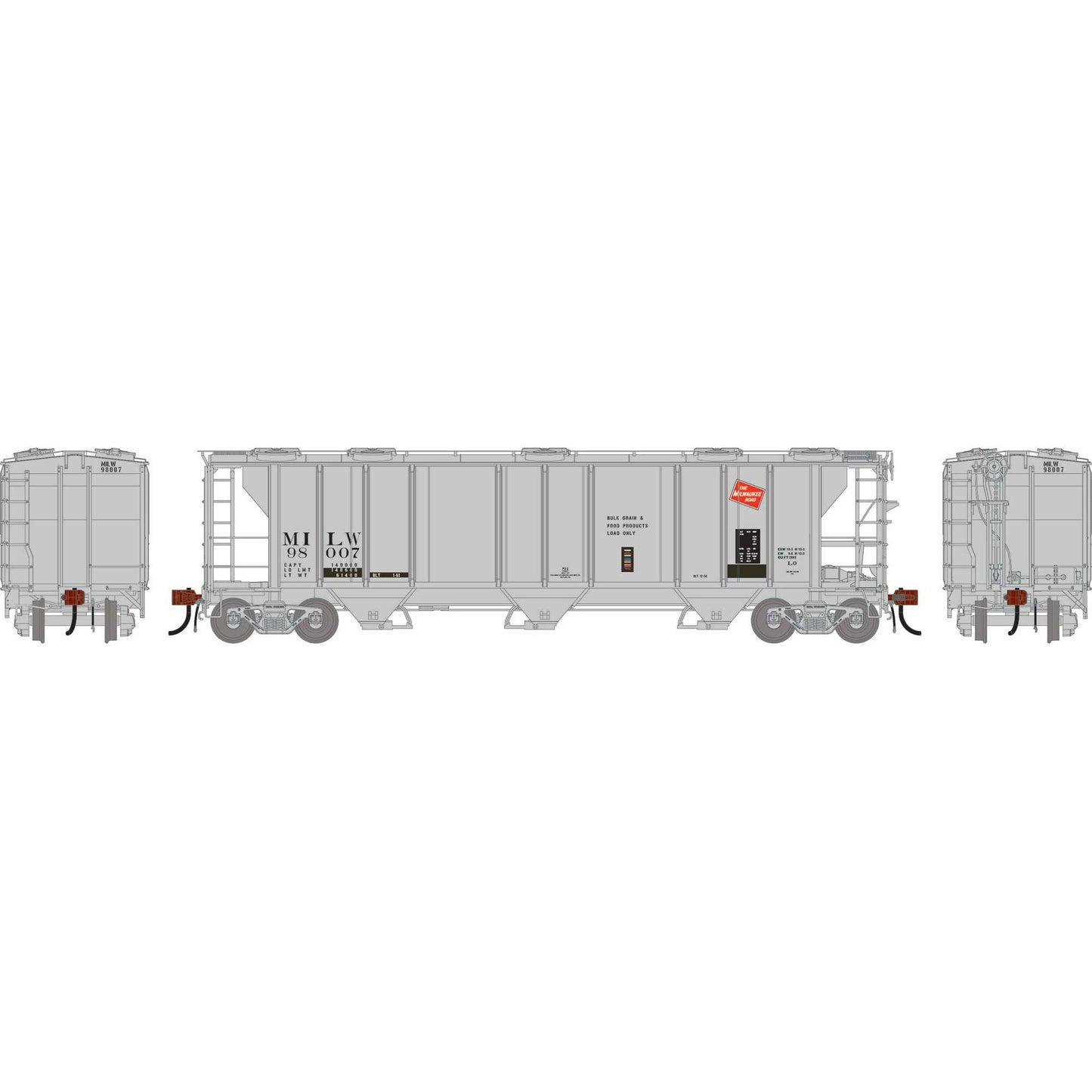 HO PS-2 2893 3-Bay Covered Hopper MILW Primed For Grime #98007 (ATHG-1266)