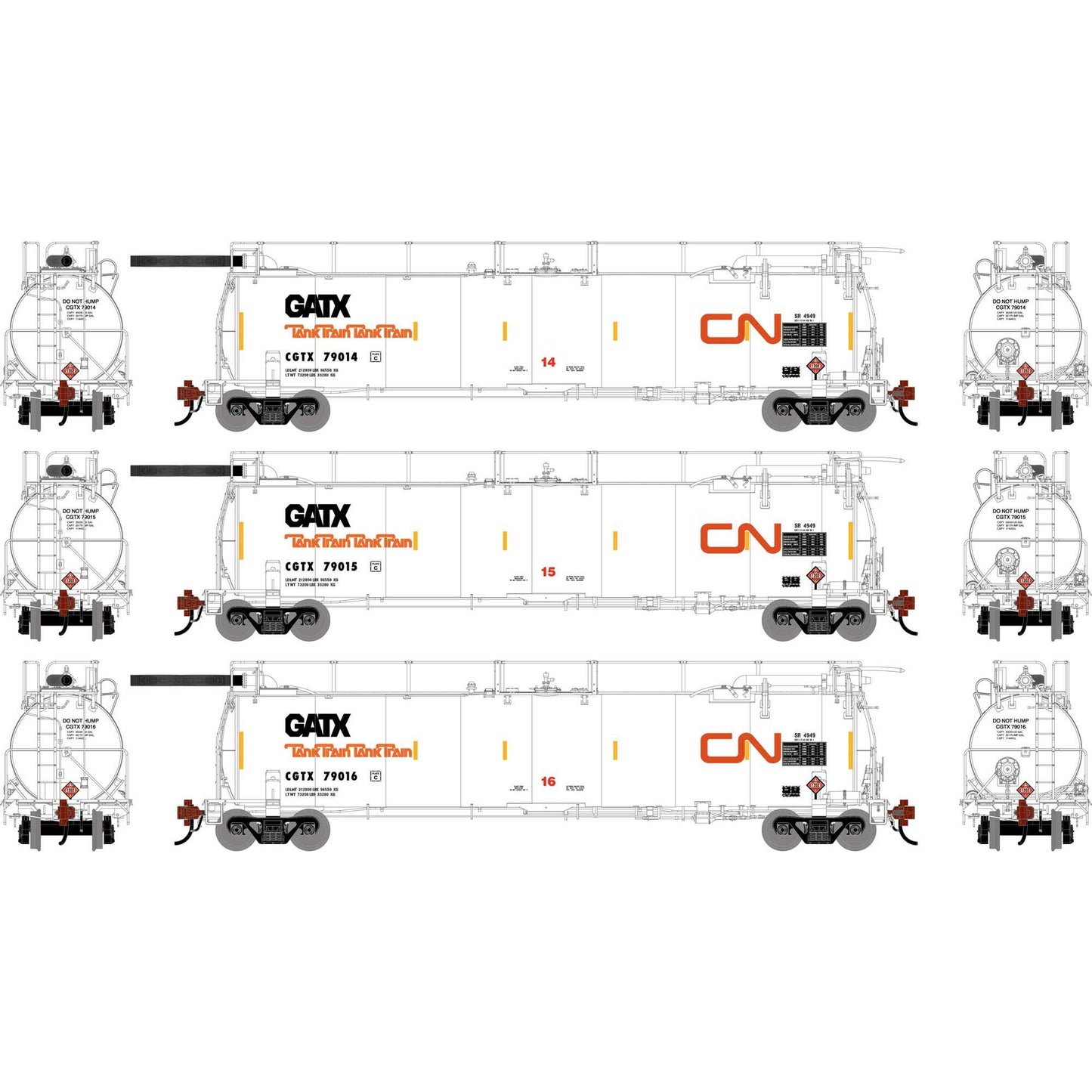 HO TankTrain Intermediate CGTX #79014/79015/79016 Model Train Cars (ATHG-1324)