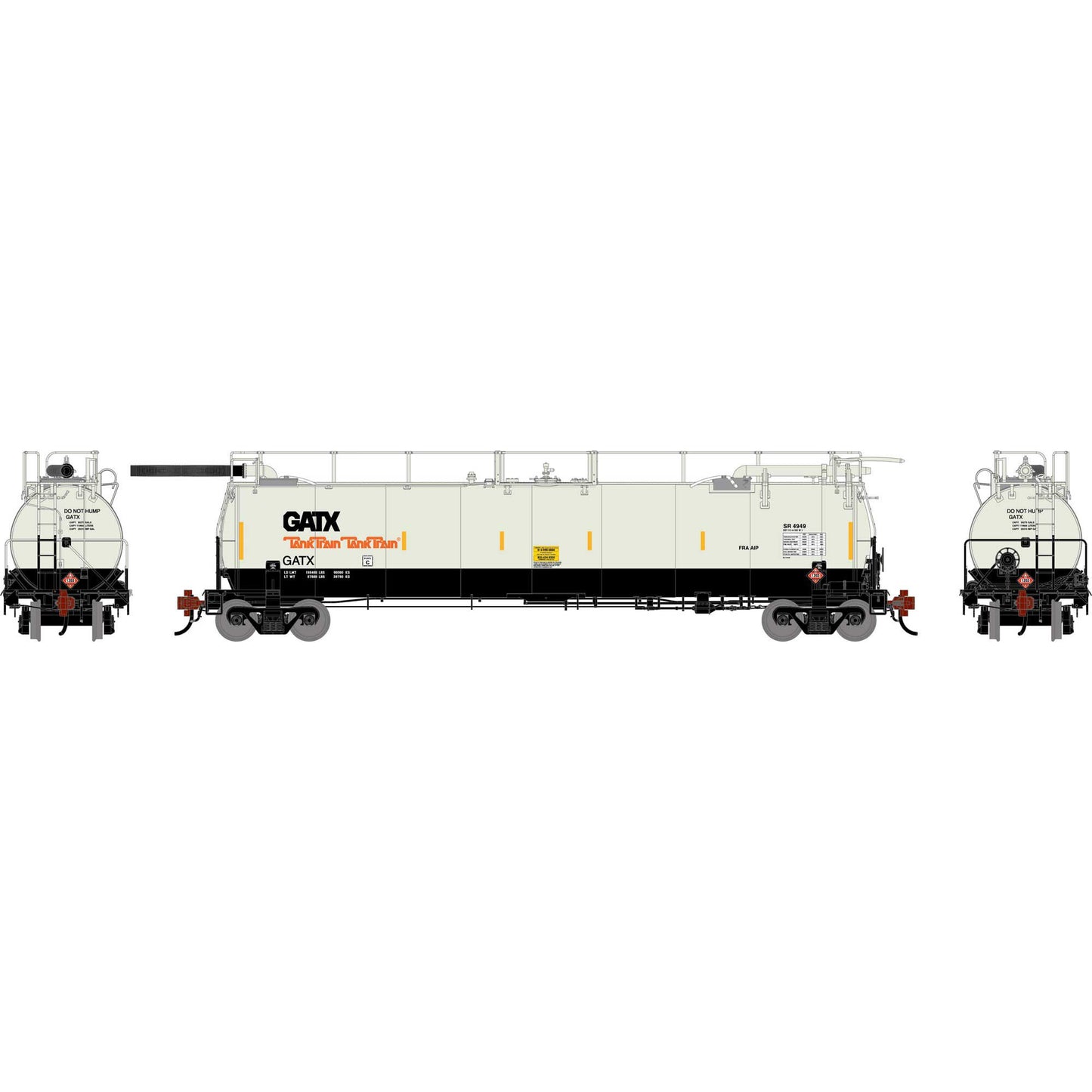 HO TankTrain Intermediate GATX White/Black Unnumbered (ATHG-1325)
