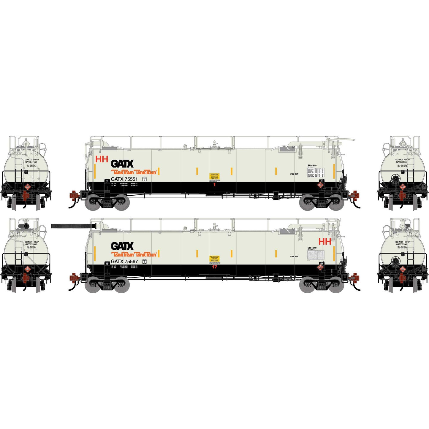 HO TankTrain A/B GATX White/Black Model (ATHG-1326)
