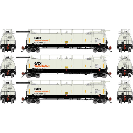 HO TankTrain Intermediate GATX White/Black Model (3 Units) (ATHG-1327)