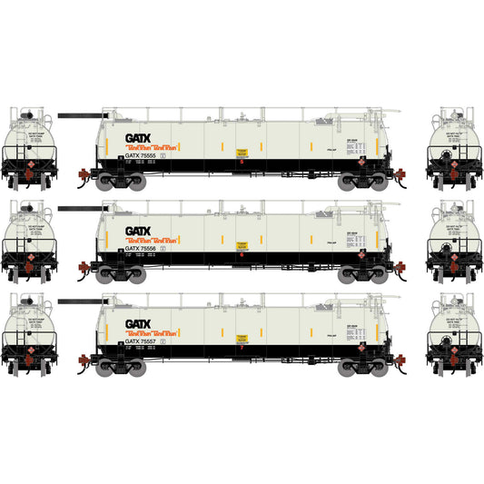 HO TankTrain Intermediate GATX White/Black Model (3 Units) (ATHG-1328)