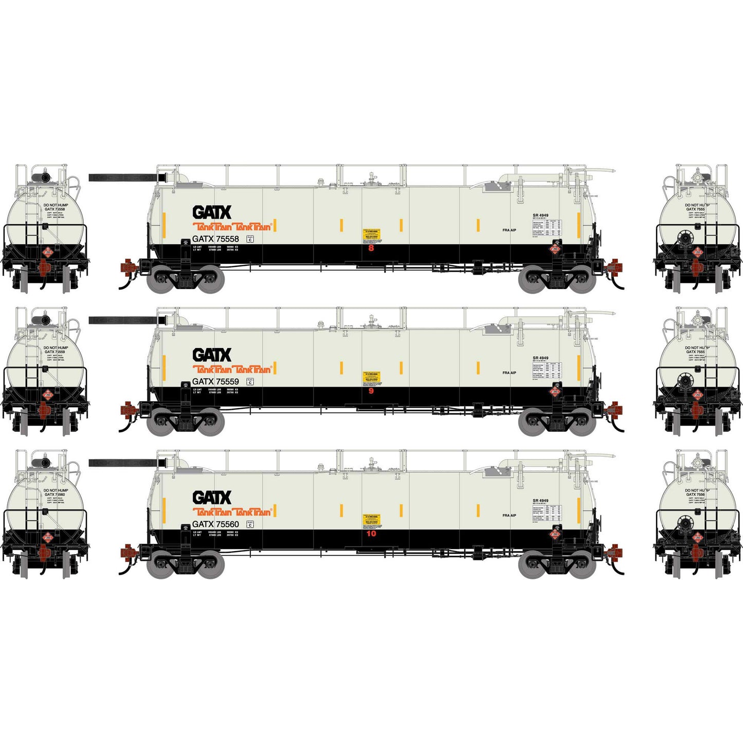 HO TankTrain Intermediate GATX White/Black Three-Pack (ATHG-1329)