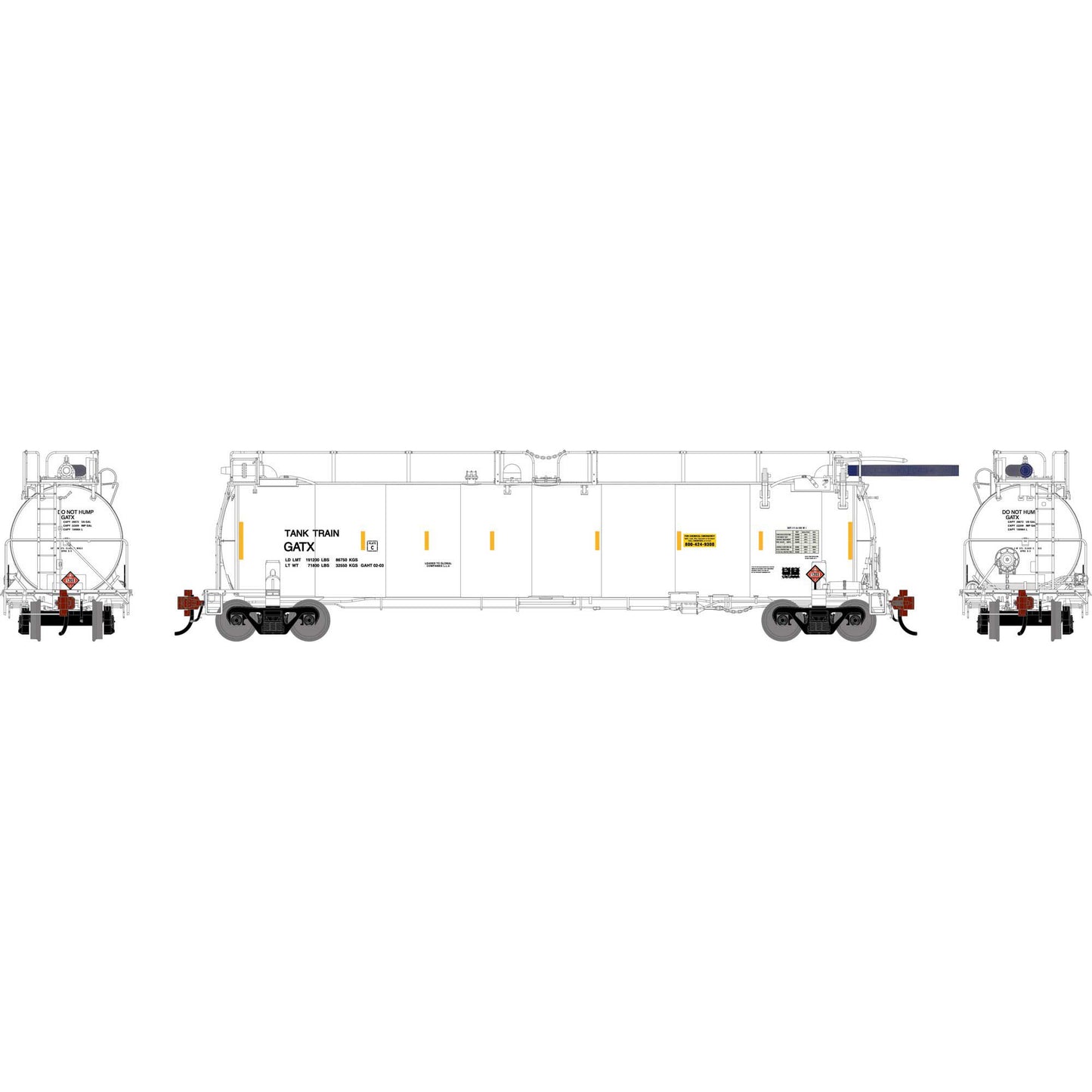 HO TankTrain Intermediate GATX White Unnumbered (ATHG-1339)