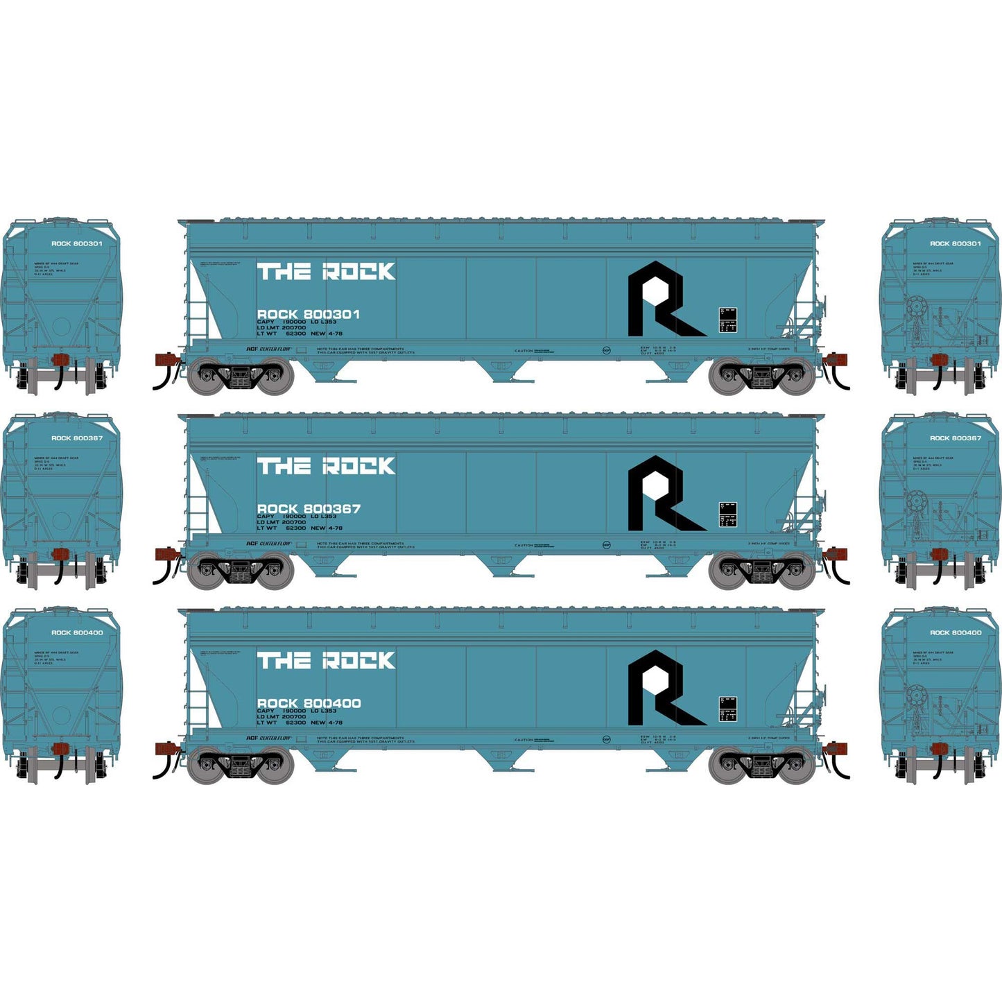 HO ACF4600 Covered Hoppers (RI #800301/800367/800400) - 3-Bay Center Flow Model (ATHG-1527)