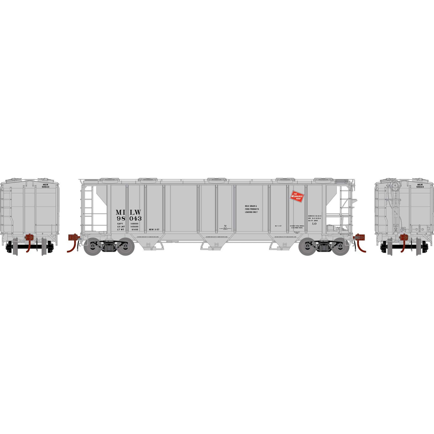 HO PS-2 2893 3-Bay Covered Hopper Model, MILW #98043 (ATHG73623)