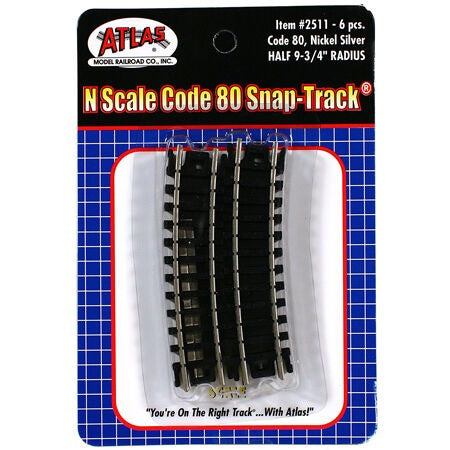 N Code 80 9.75 Inch Radius 1/2 Curve Track (6 Pieces) (ATL2511)