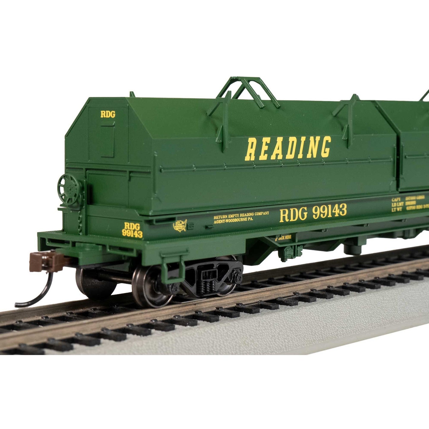 HO SCALE 55' STEEL COIL CAR with COIL LOAD READING 99143 with ANGLED HOOD
