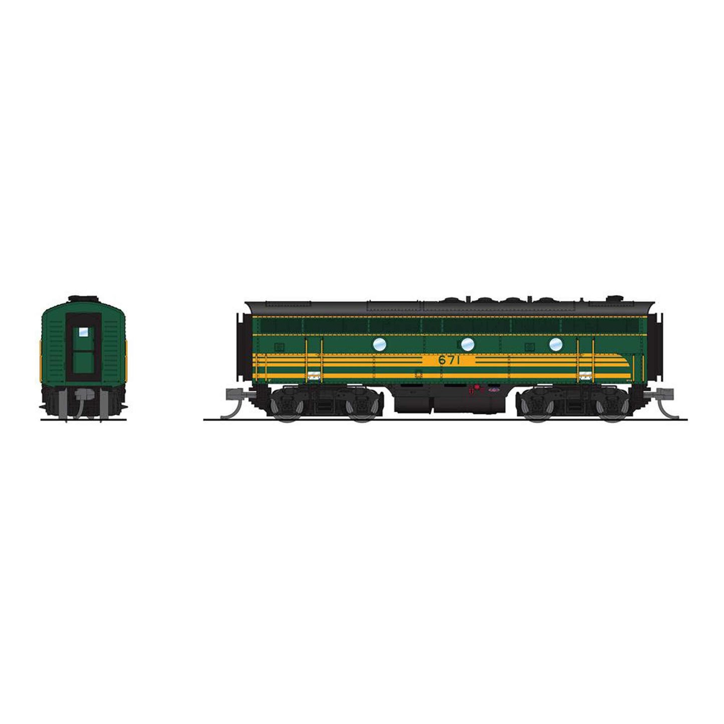 N EMD F3B Locomotive MEC 671B Green and Gold (BLI9061)