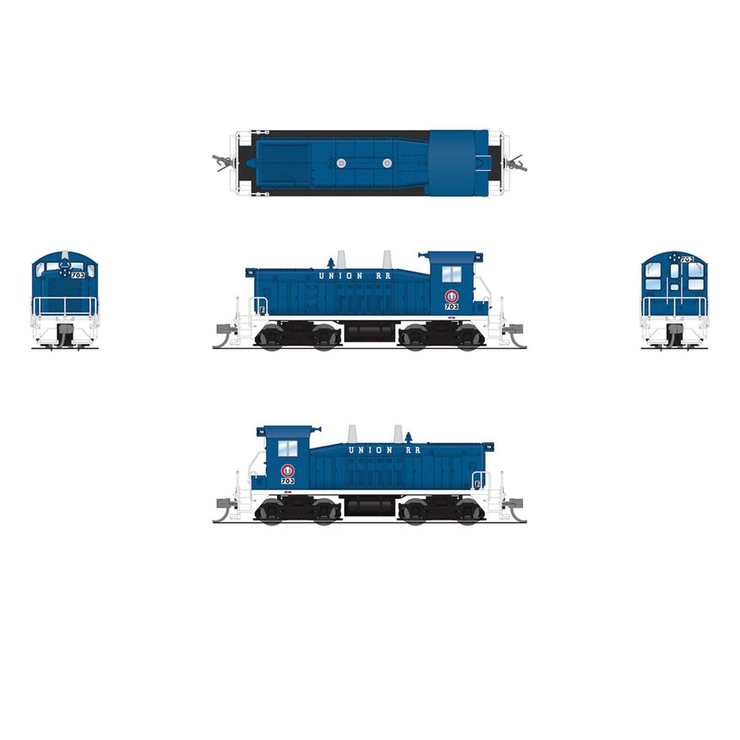 EMD SW7 Switcher Union RR 703 Blue and White with Paragon4 Sound and DCC (BLI9352)