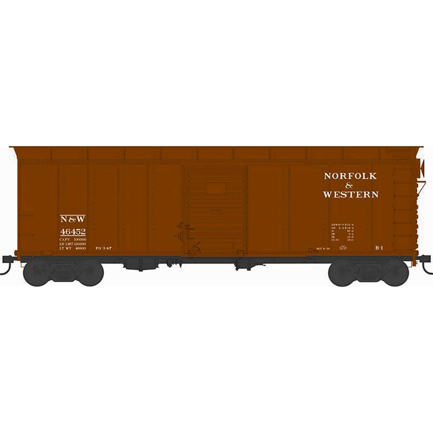 HO X31 B1 2-Door Round Flush Roof Boxcar N&W #46452 (BOW43313)