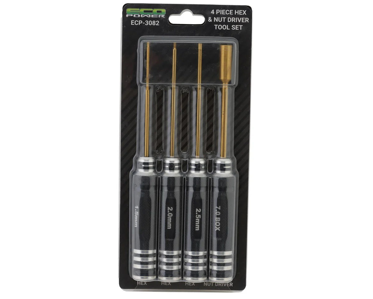 EcoPower 4-Piece Metric Hex & Nut Driver Tool Set (1.5, 2.0, 2.5mm Hex Drivers/7mm Nut Driver) (ECP-3082)