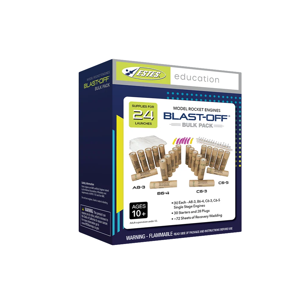 Blast Off Flight Pack with A8-3/B6-4/C6-3/C6-5 Engines (6 Each)/Ignitors(30)/Plugs (24)/Wadding (75) for Model Rockets (EST1672)
