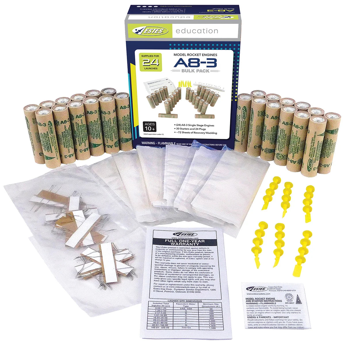 A8-3 Standard Engines Educator Bulk Pack for Model Rockets (24) (EST1781)