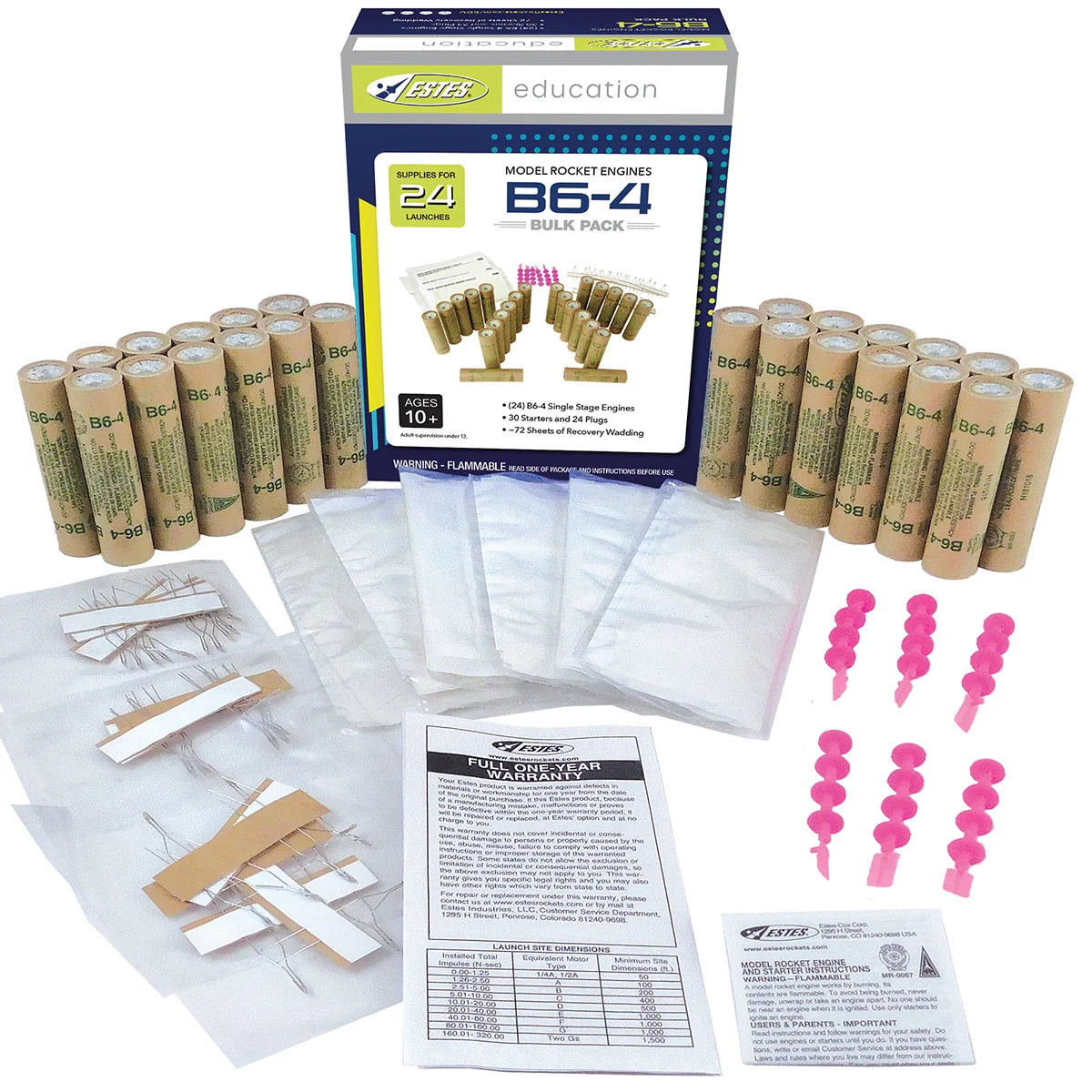 B6-4 Standard Engines Educator Bulk Pack for Model Rockets (24) (EST1783)