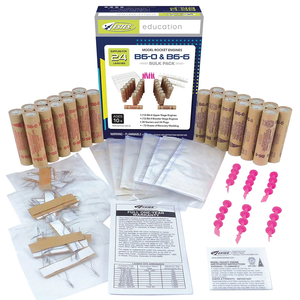 B6-0/B6-6 Standard Engines Educator Bulk Pack for Model Rockets (24) (EST1784)