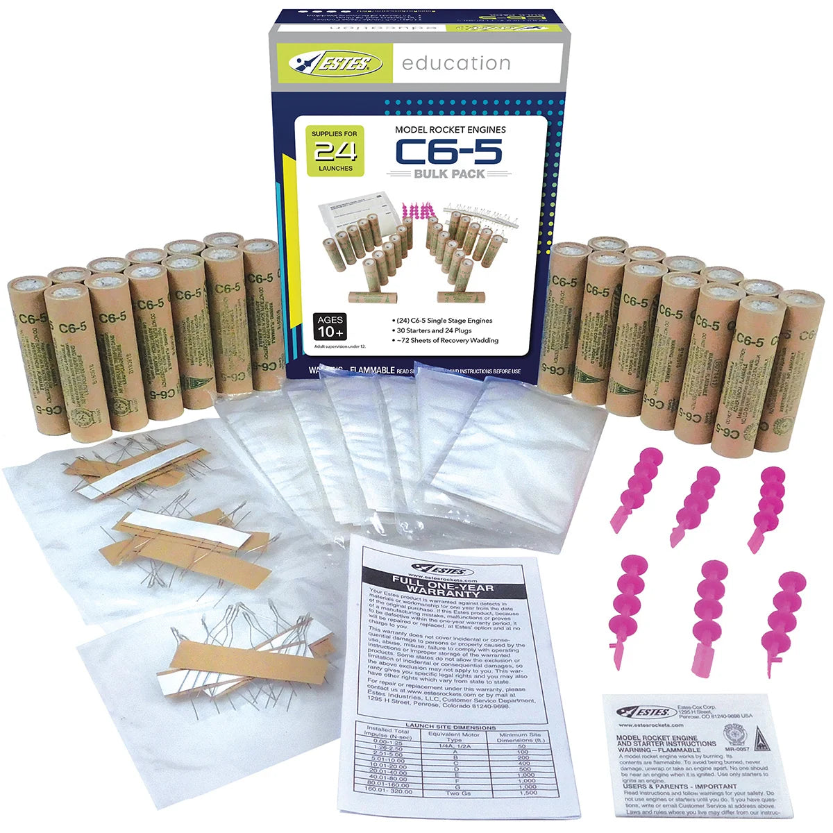 C6-5 Standard Engines Educator Bulk Pack for Model Rockets (24) (EST1789)