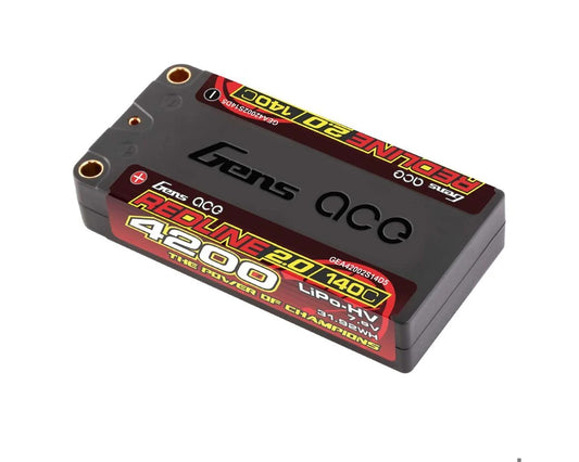Gens Ace 4200mAh 2S 140C 7.6V HardCase #111 HV Shorty Lipo W/ 5.0mm Bullet Redline 2.0