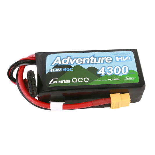 Gens Ace 4300mAh 3S 60C 11.4V Adventure High Voltage G-Tech Lipo w/ XT60
