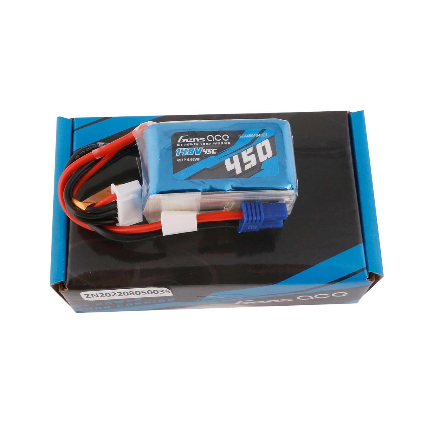 Gens Ace 450mAh 4S 45C 14.8V Lipo W/ EC2