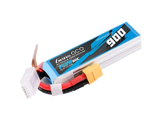 Gens ace 900mAh 4S 80C 14.8V Lipo Battery Pack with XT60 Plug (GEA9004S80X6)
