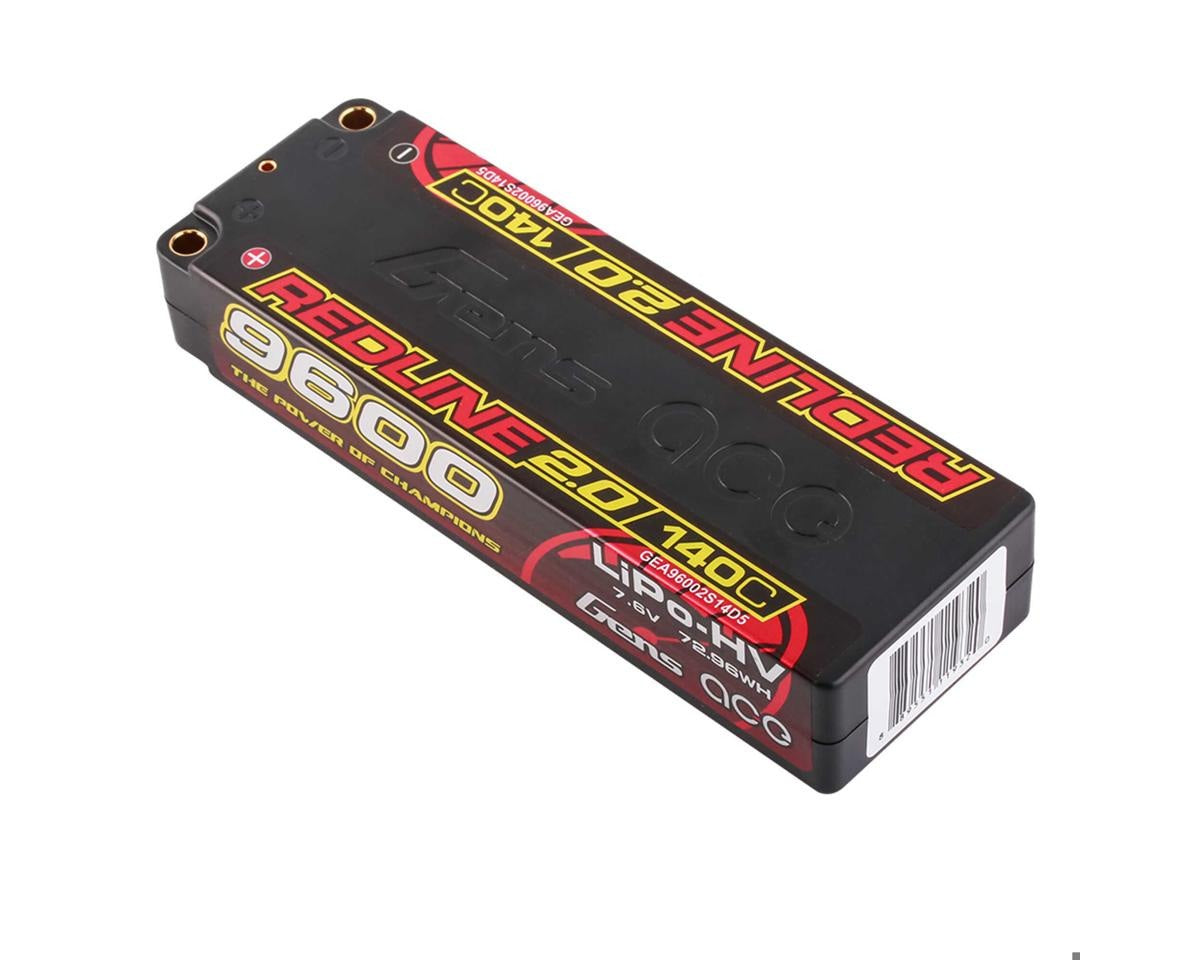 Gens Ace 9600mAh 2S 7.6V 140C HardCase #58 Redline 2.0 Lipo W/ 5.0mm Bullet