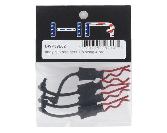 Body Clip Retainers 1/8 Scale Red (Pack of 4) (HRABWP39E02)