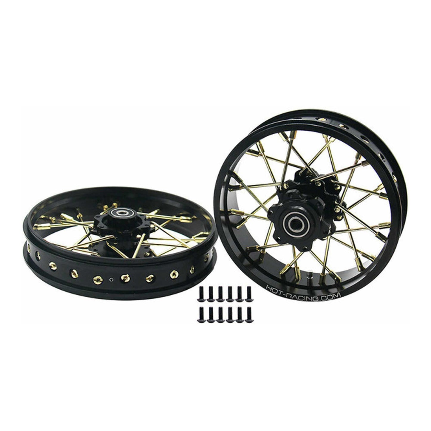 24 Wire Gold Spoke Black Wheel Set for 1/4 Losi Promoto-MX (HRALPC524G01)