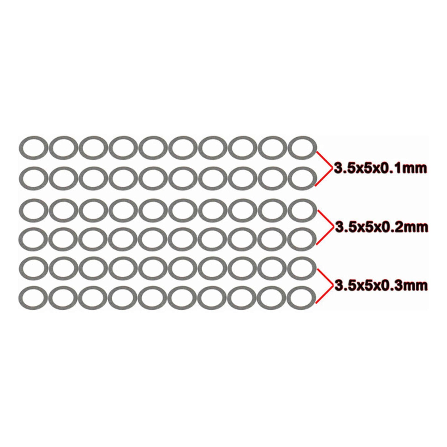 Steel Shim Set - 3.5x5x0.1mm (20), 3.5x5x0.2mm (20), and 3.5x5x0.3mm (20) (HRAW35X)