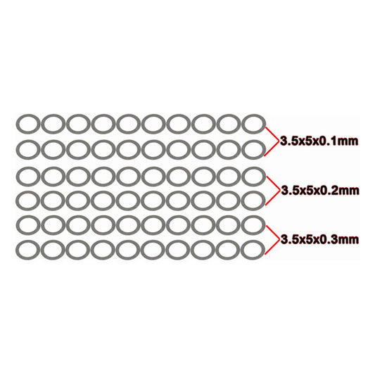 Steel Shim Set - 3.5x5x0.1mm (20), 3.5x5x0.2mm (20), and 3.5x5x0.3mm (20) (HRAW35X)