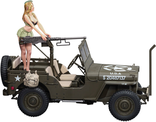 1/24 1/4 Ton 4x4 Utility Truck with Cal. 50 M2 Machine Gun and Blonde Girl Figure Plastic Model Kit (HSG52283)