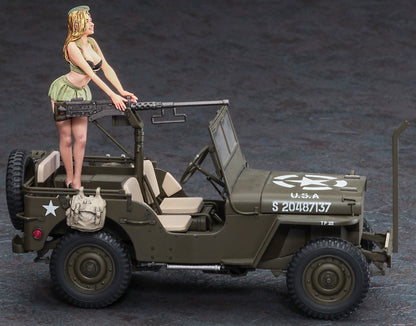 1/24 1/4 Ton 4x4 Utility Truck with Cal. 50 M2 Machine Gun and Blonde Girl Figure Plastic Model Kit (HSG52283)