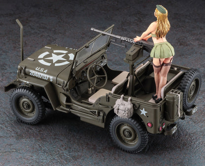 1/24 1/4 Ton 4x4 Utility Truck with Cal. 50 M2 Machine Gun and Blonde Girl Figure Plastic Model Kit (HSG52283)