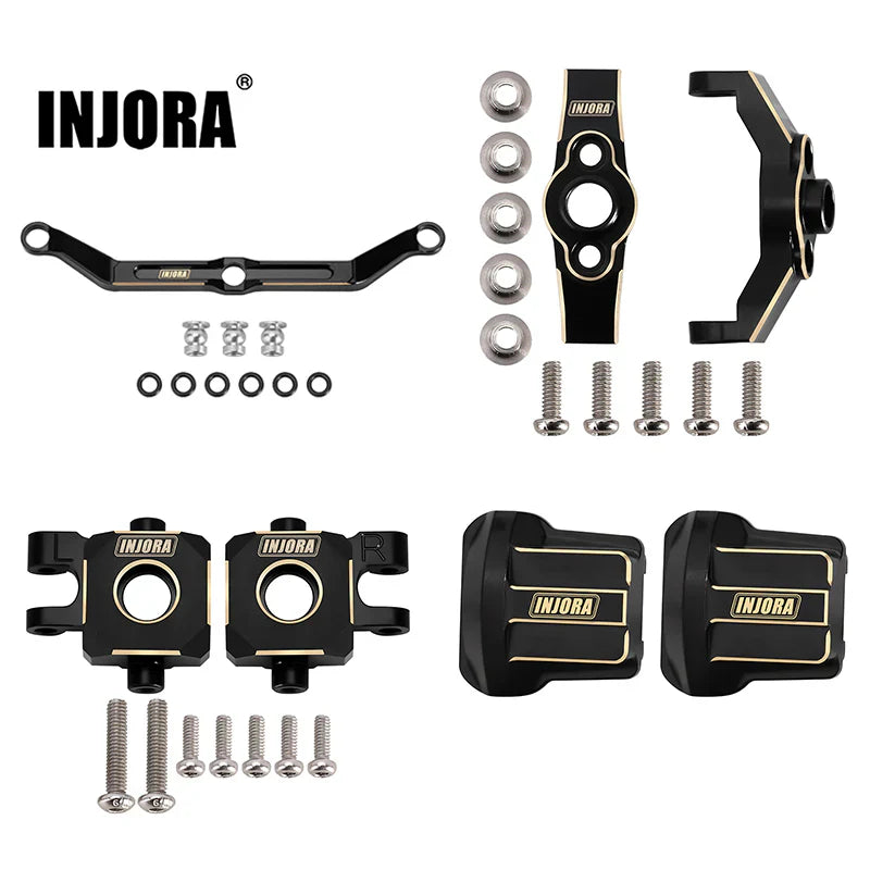 Brass Black Upgrade Part Set with Steering Link, C-Hubs, Steering Knuckles, and Differential Covers for TRX-4M (INJ4M01456BK)