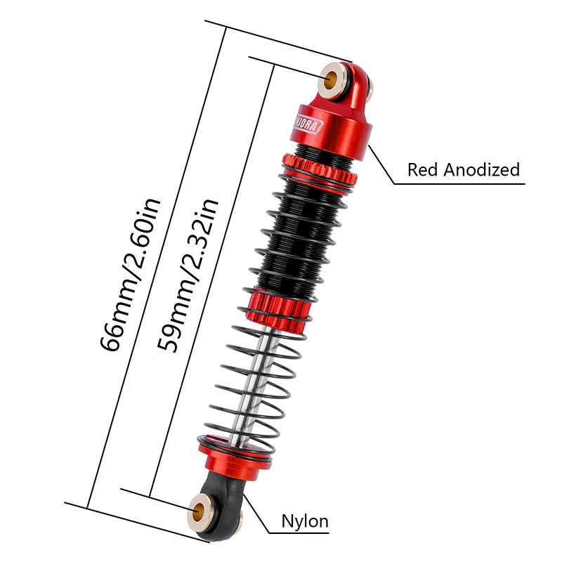 Aluminum Long Threaded Oil-Filled Shocks 59mm Red for TRX-4M (4) (INJ4M42RD4)