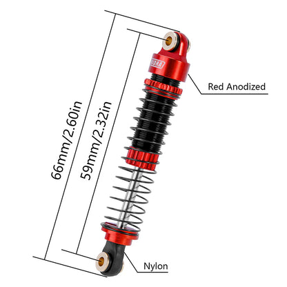 Aluminum Long Threaded Oil-Filled Shocks 59mm Red for TRX-4M (4) (INJ4M42RD4)