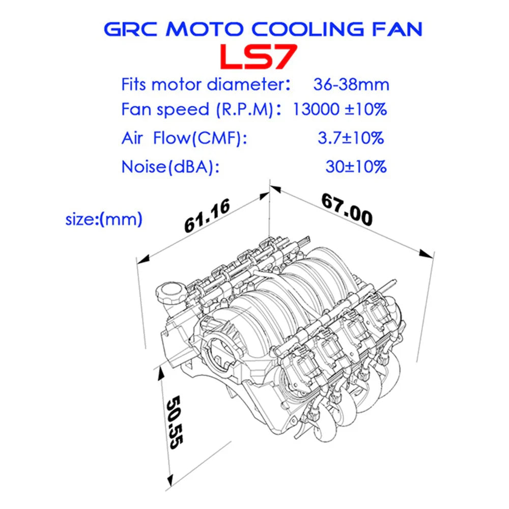 LS7 V8 Simulated Engine and Radiator Kit Motor Cooling Fans Red for 1/10 Rock Crawler (INJCRAW18304RD)