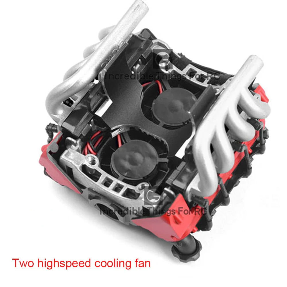 LS7 V8 Simulated Engine and Radiator Kit Motor Cooling Fans Red for 1/10 Rock Crawler (INJCRAW18304RD)