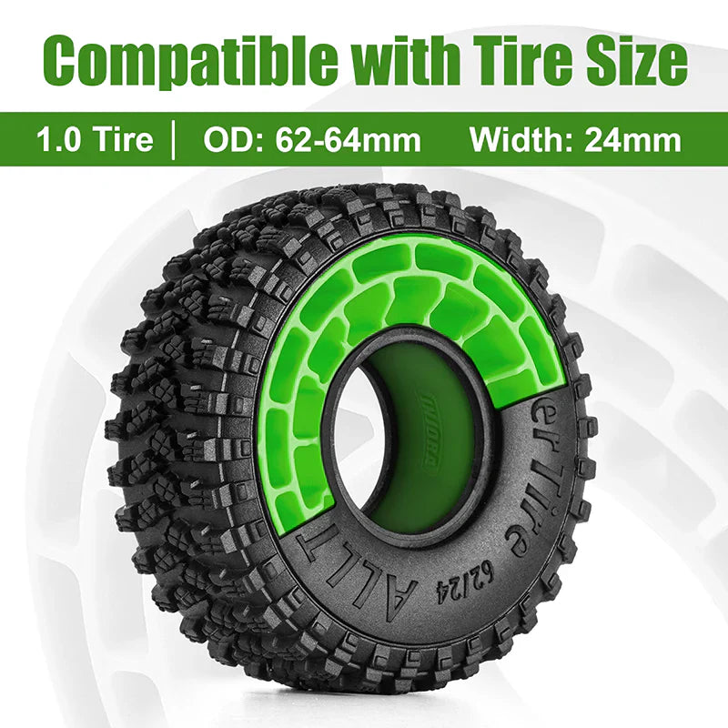 Silicone 1.0" Soft Green Rubber Inserts for 1/24-1/18 Rock Crawler (4) (INJDGT1064GN)