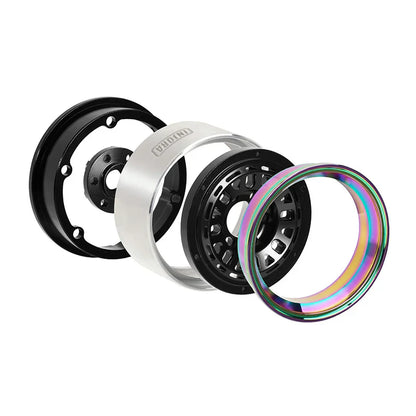 Aluminum and Carbon Fiber 1.9" Black and Rainbow Beadlock Wheels with 10mm Negative Offset for 1/10 Rock Crawler (4) (INJDGW1960BKR)