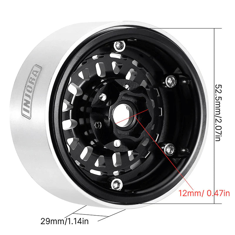 Aluminum and Carbon Fiber 1.9" Black and Rainbow Beadlock Wheels with 10mm Negative Offset for 1/10 Rock Crawler (4) (INJDGW1960BKR)