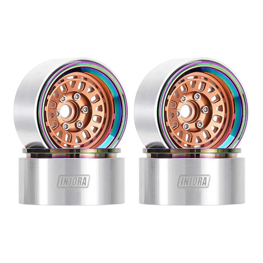 Aluminum and Carbon Fiber 1.9" Copper and Rainbow Beadlock Wheels with 10mm Negative Offset for 1/10 Rock Crawler (4) (INJDGW1960BOR)