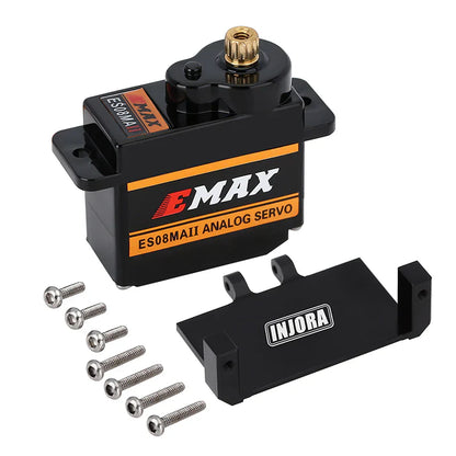 Emax Metal Gear Analog Servo (25.2oz/in|0.12sec/60-Degrees) with Black Aluminum Servo Mount and Black Brass Arm for SCX24/AX24 (INJES08MAMBB)