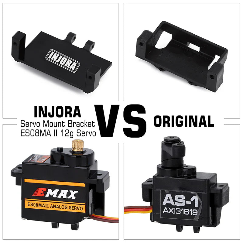 Emax Metal Gear Analog Servo (25.2oz/in|0.12sec/60-Degrees) with Black Aluminum Servo Mount and Black Brass Arm for SCX24/AX24 (INJES08MAMBB)